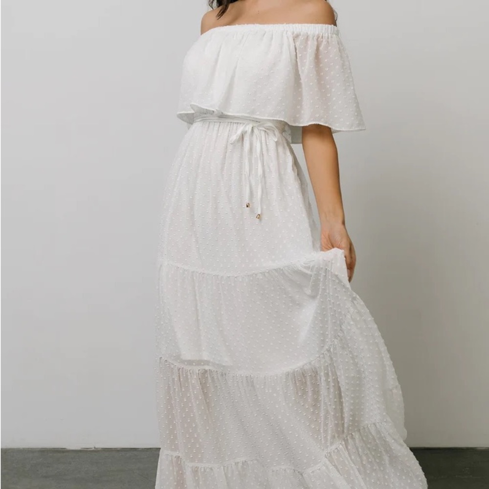 Baltic Born Swiss Dot White Off-the-shoulder Dress